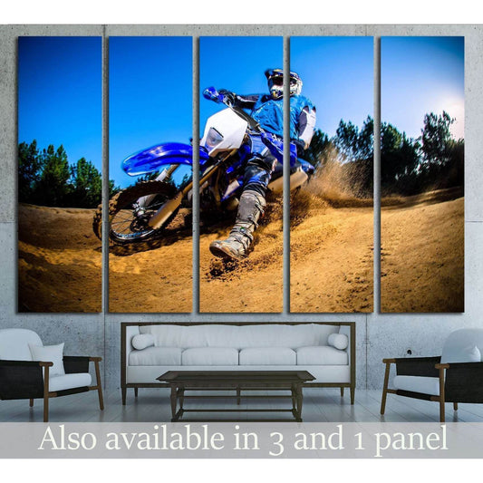Enduro bike rider on action. Turn on sand terrain. №2474 Ready to Hang Canvas Print - Zellart Canvas Prints ALL_Products, s-2474