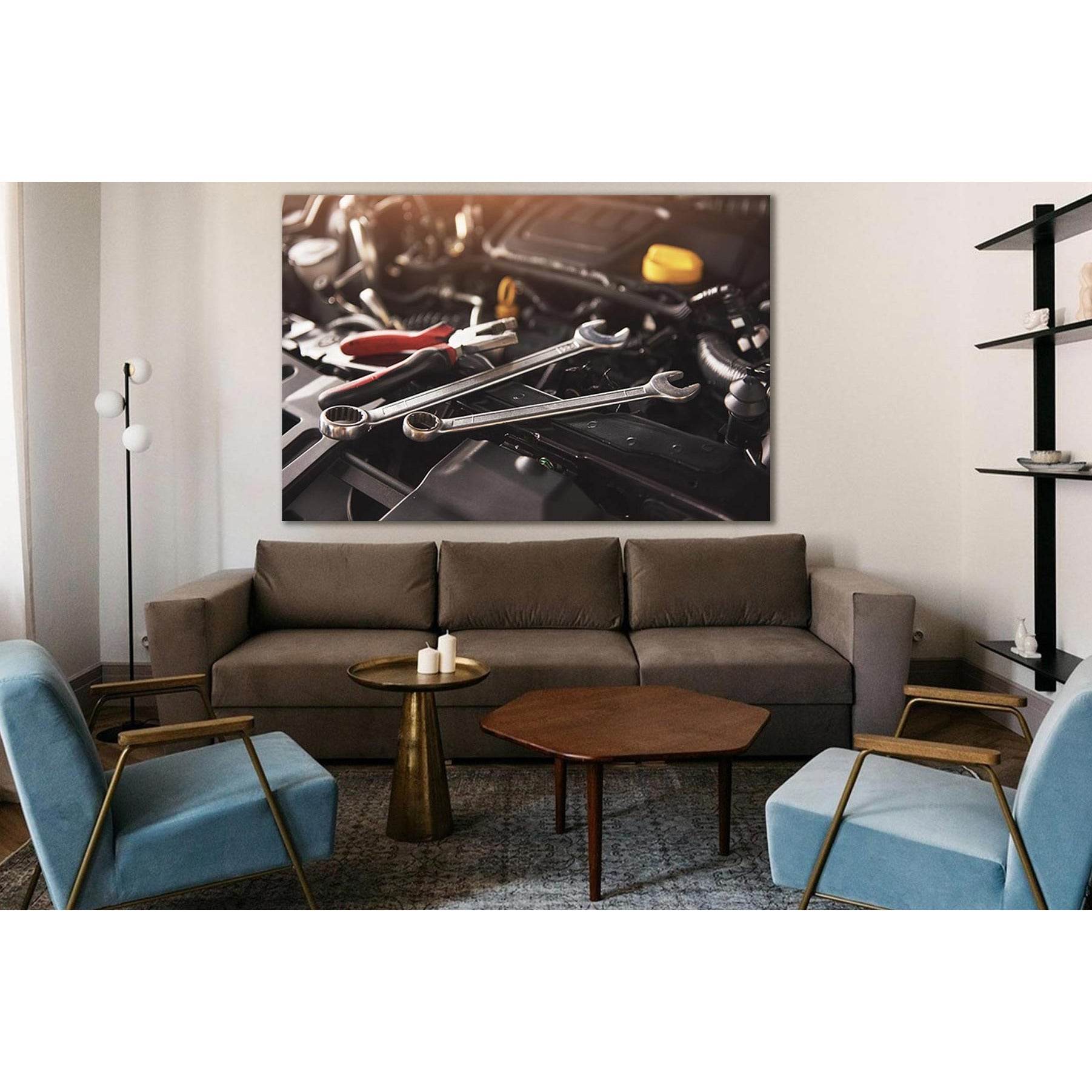 Engine In Service Garage №SL1450 Ready to Hang Canvas Print - Zellart Canvas Prints 0new, ALL_Products, Engine