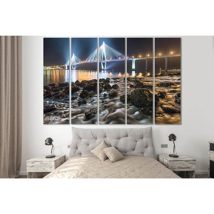 England Coast Bridge At Night №SL1137 Ready to Hang Canvas Print - Zellart Canvas Prints 0new, ALL_Products, Bridges Wall Art