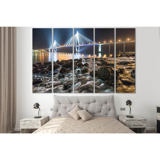England Coast Bridge At Night №SL1137 Ready to Hang Canvas Print - Zellart Canvas Prints 0new, ALL_Products, Bridges Wall Art