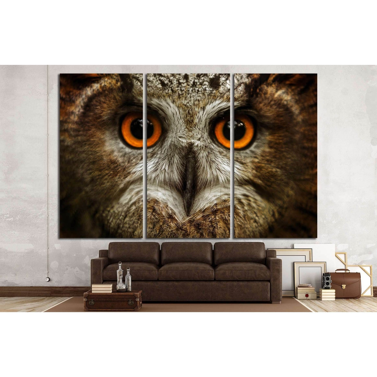 European eagle owl. Eurasian eagle owl. Close-up face. Big eyes. wisdom. The evil eye. (Owl, Bubo bubo) №2374 Ready to Hang Canvas Print - Zellart Canvas Prints ALL_Products, Owl, s-2374
