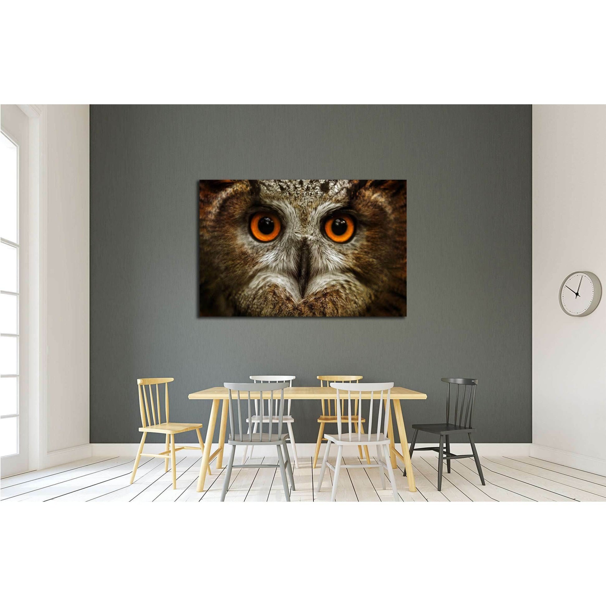 European eagle owl. Eurasian eagle owl. Close-up face. Big eyes. wisdom. The evil eye. (Owl, Bubo bubo) №2374 Ready to Hang Canvas PrintCanvas art arrives ready to hang, with hanging accessories included and no additional framing required. Every canvas pr