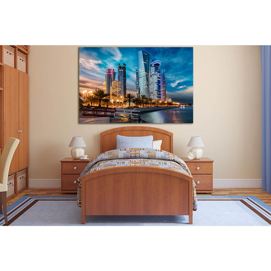 Evening Houses Skyscrapers Qatar №SL1456 Ready to Hang Canvas Print - Zellart Canvas Prints 0new, ALL_Products, CITYSCAPES & SKYLINES