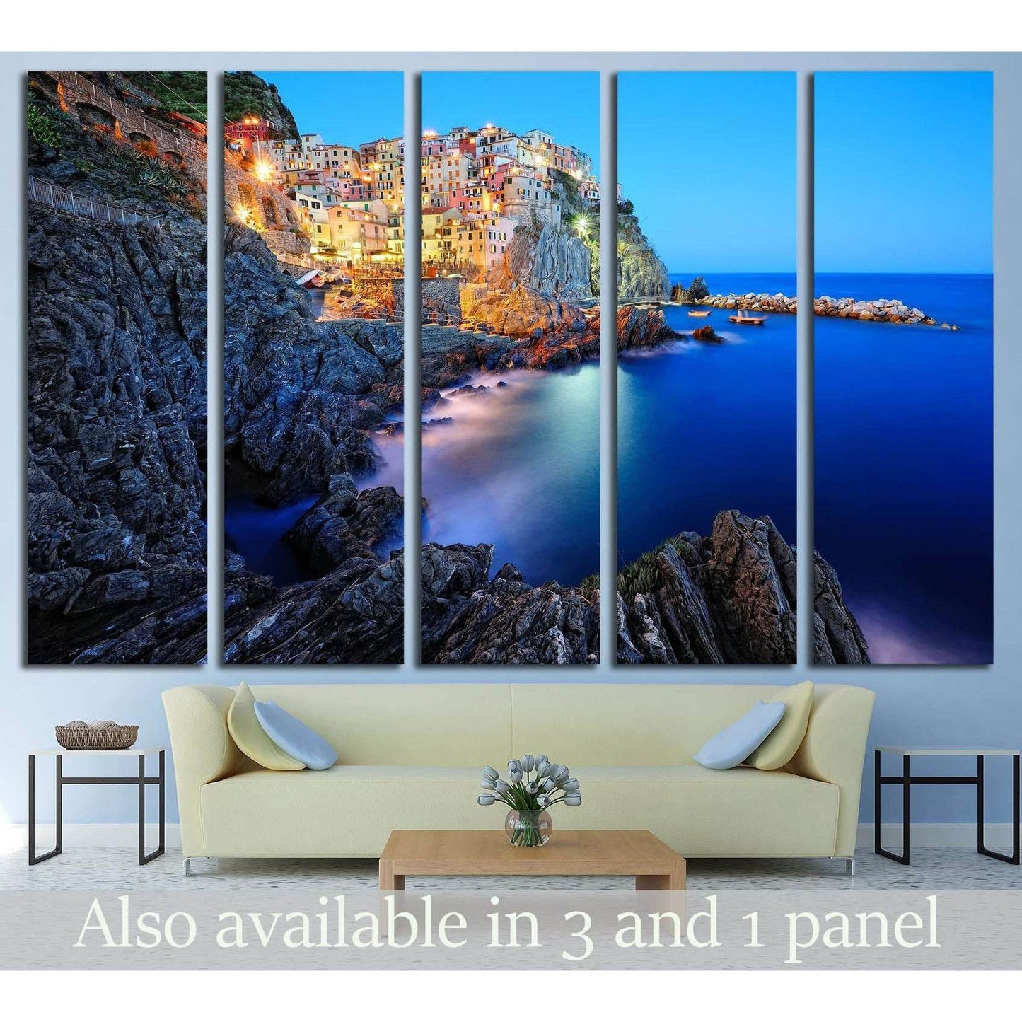 Evening in Manarola, a beautiful village in the National park of Cinque Terre, Italy №2624 Ready to Hang Canvas Print - Zellart Canvas Prints ALL_Products, s-2624