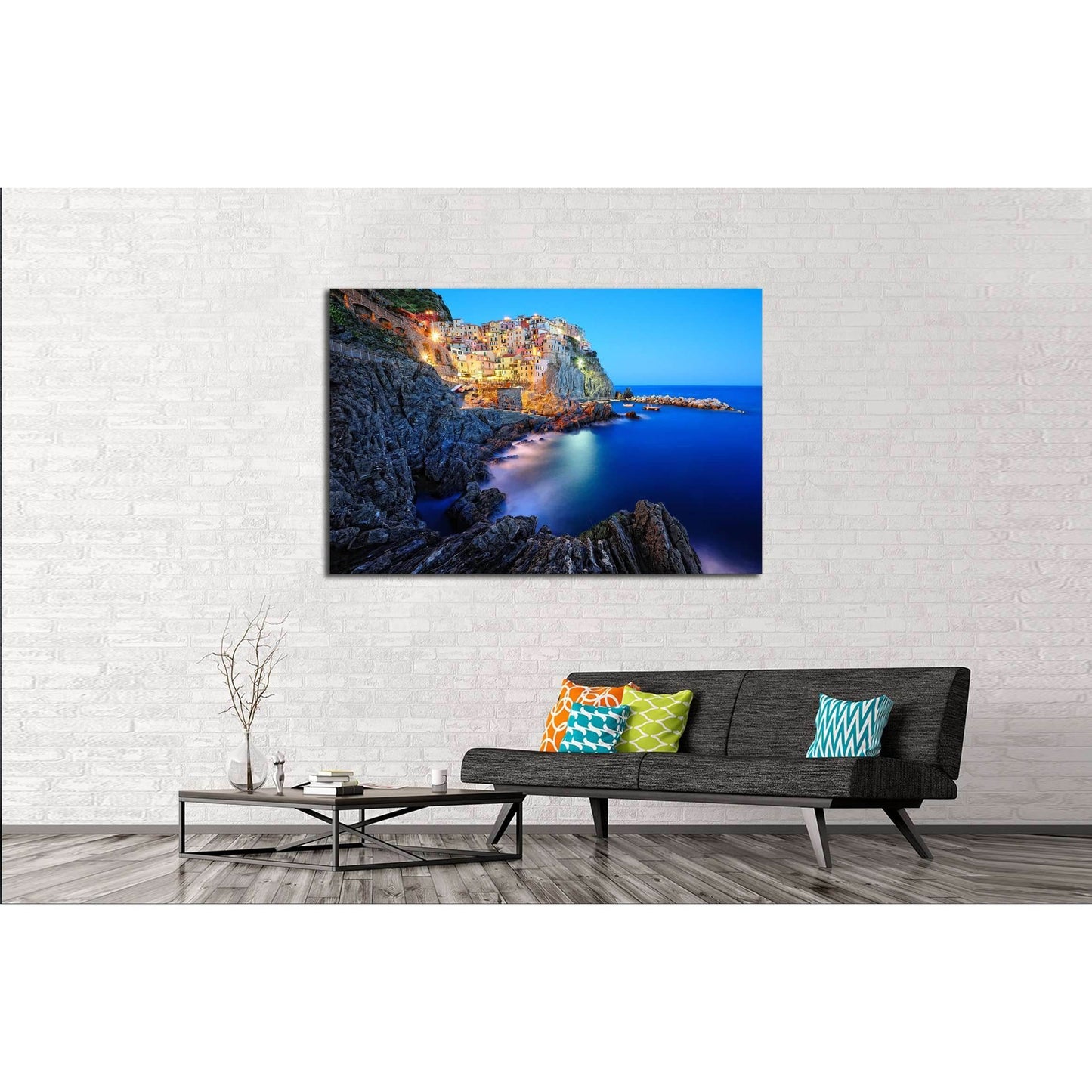 Evening in Manarola, a beautiful village in the National park of Cinque Terre, Italy №2624 Ready to Hang Canvas Print - Zellart Canvas Prints ALL_Products, s-2624