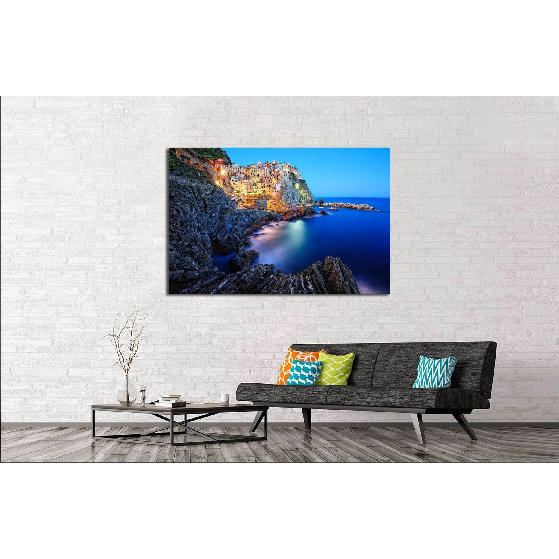 Evening in Manarola, a beautiful village in the National park of Cinque Terre, Italy №2624 Ready to Hang Canvas Print - Zellart Canvas Prints ALL_Products, s-2624