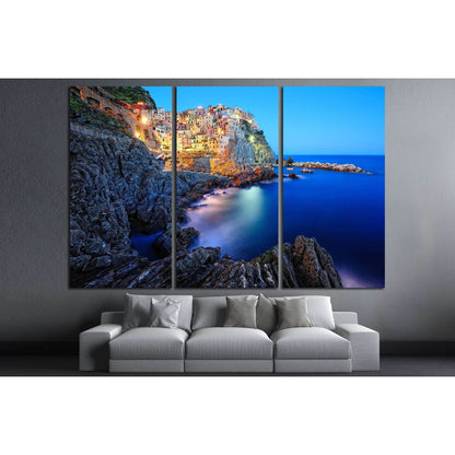 Evening in Manarola, a beautiful village in the National park of Cinque Terre, Italy №2624 Ready to Hang Canvas Print - Zellart Canvas Prints ALL_Products, s-2624