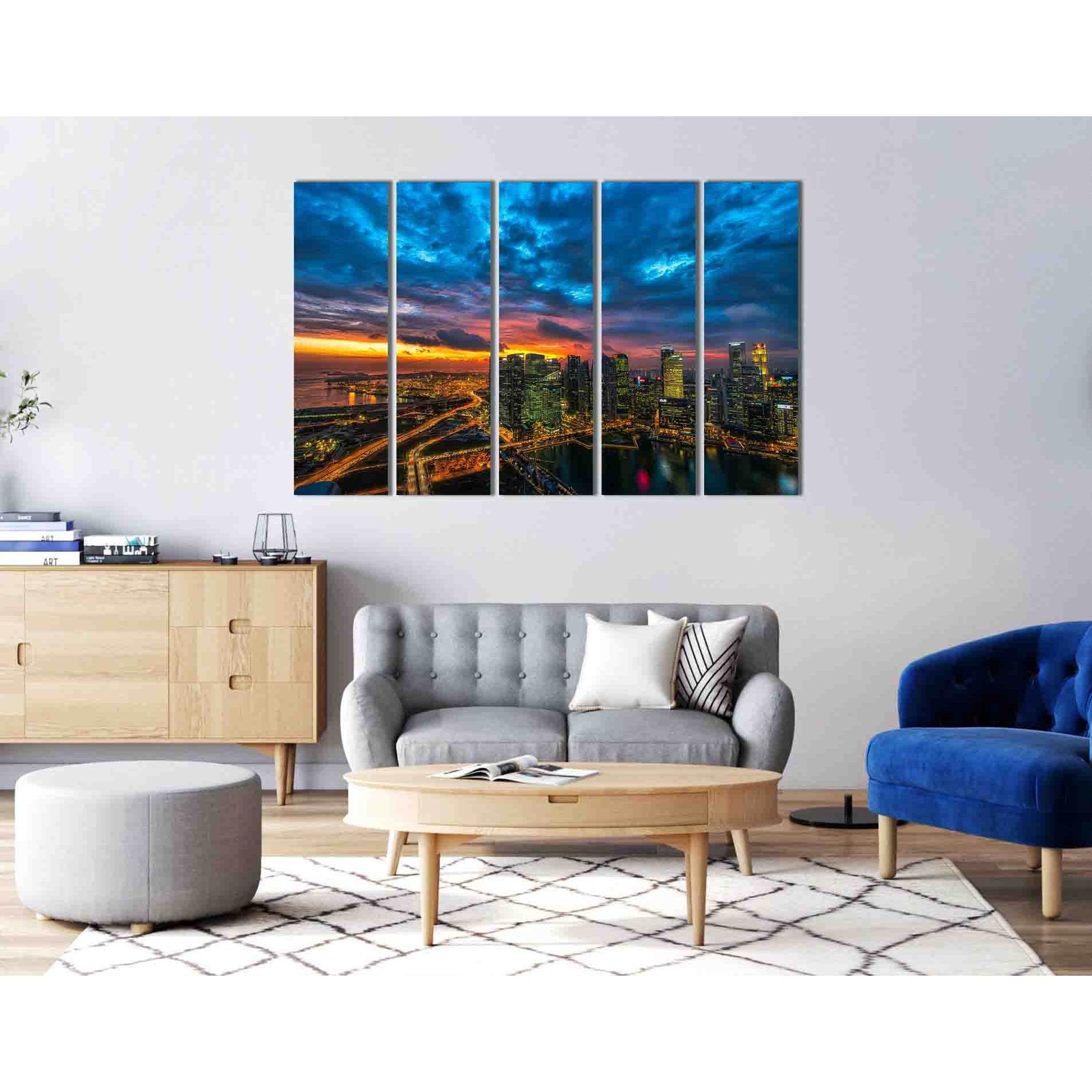 Evening Singapore №D1862 Ready to Hang Canvas Print - Zellart Canvas Prints 0new, ALL_Products, Sunrise & sunset wall art