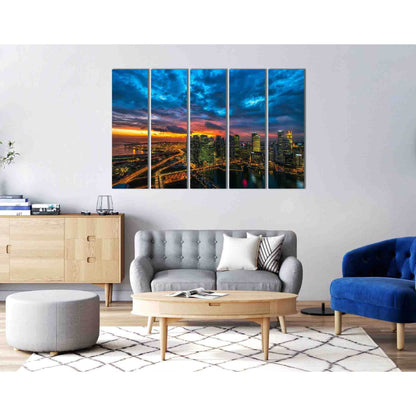 Evening Singapore №D1862 Ready to Hang Canvas Print - Zellart Canvas Prints 0new, ALL_Products, Sunrise & sunset wall art