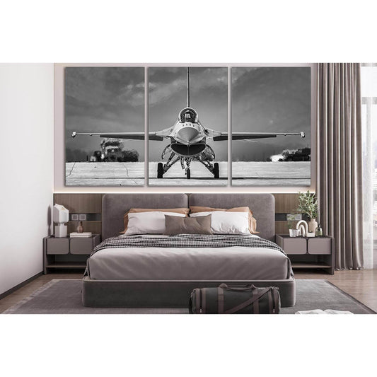 F-16 Fighting Falcon №SL861 Ready to Hang Canvas Print - Zellart Canvas Prints 0new, ALL_Products, Black & White Wall Art