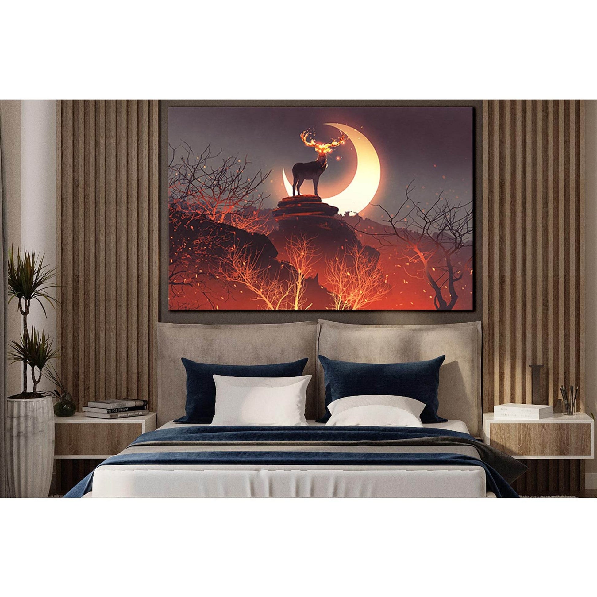 Fairy Deer With Fiery Horns №SL1261 Ready to Hang Canvas Print - Zellart Canvas Prints 0new, ALL_Products, Fantasy And Sci Fi Wall Art