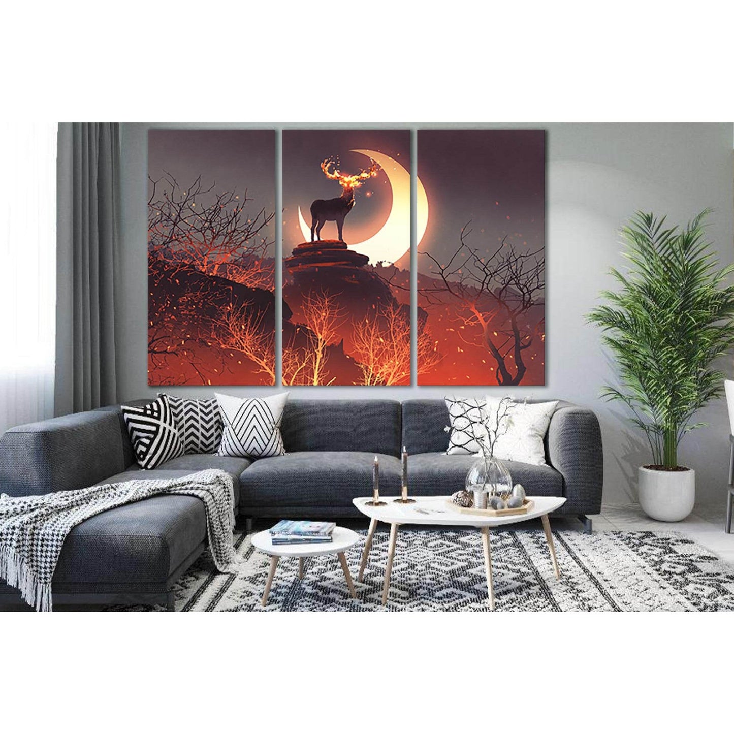 Fairy Deer With Fiery Horns №SL1261 Ready to Hang Canvas Print - Zellart Canvas Prints 0new, ALL_Products, Fantasy And Sci Fi Wall Art