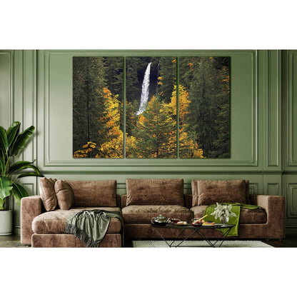Falls In Autumn Forest №SL625 Ready to Hang Canvas Print - Zellart Canvas Prints 0new, ALL_Products, Autumn Wall Art