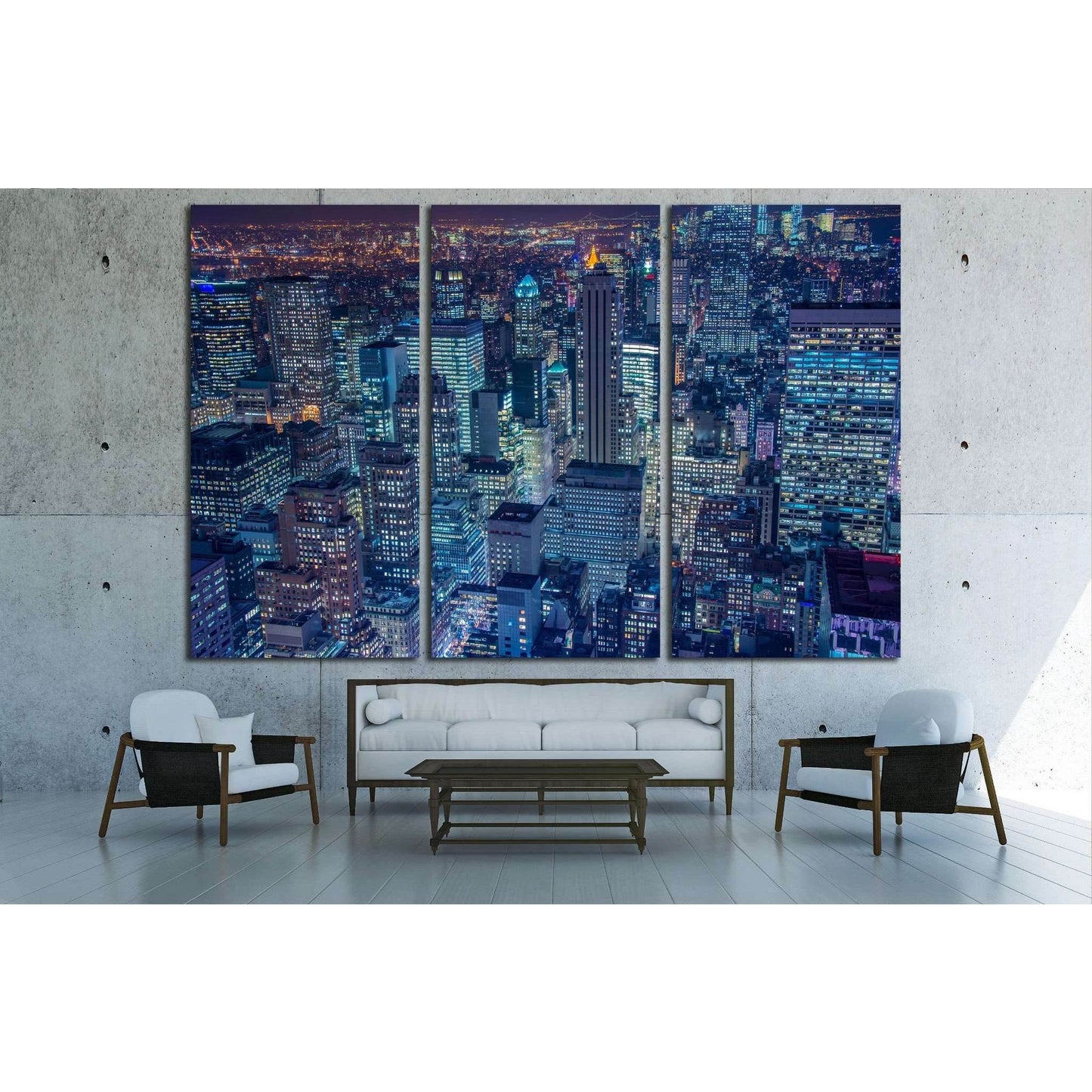 Famous skyscrapers of New York at night №1535 Ready to Hang Canvas Print - Zellart Canvas Prints 0_NY_ART, ALL_Products, s-1535