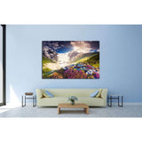 Fantastic colorful sunset and bloom rhododendron at the foot of Tetnuldi №1967 Ready to Hang Canvas Print