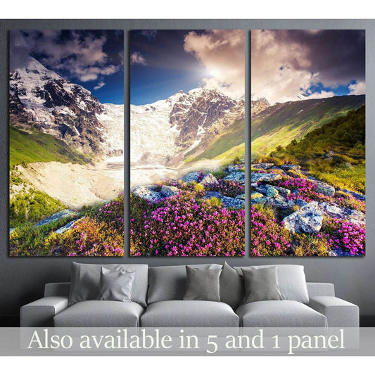 Fantastic colorful sunset and bloom rhododendron at the foot of Tetnuldi №1967 Ready to Hang Canvas PrintCanvas art arrives ready to hang, with hanging accessories included and no additional framing required. Every canvas print is hand-crafted, made on-de
