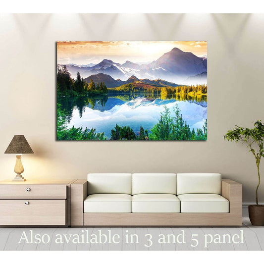 Fantastic sunny day is in mountain lake. Creative collage. Beauty world. №2700 Ready to Hang Canvas PrintCanvas art arrives ready to hang, with hanging accessories included and no additional framing required. Every canvas print is hand-crafted, made on-de