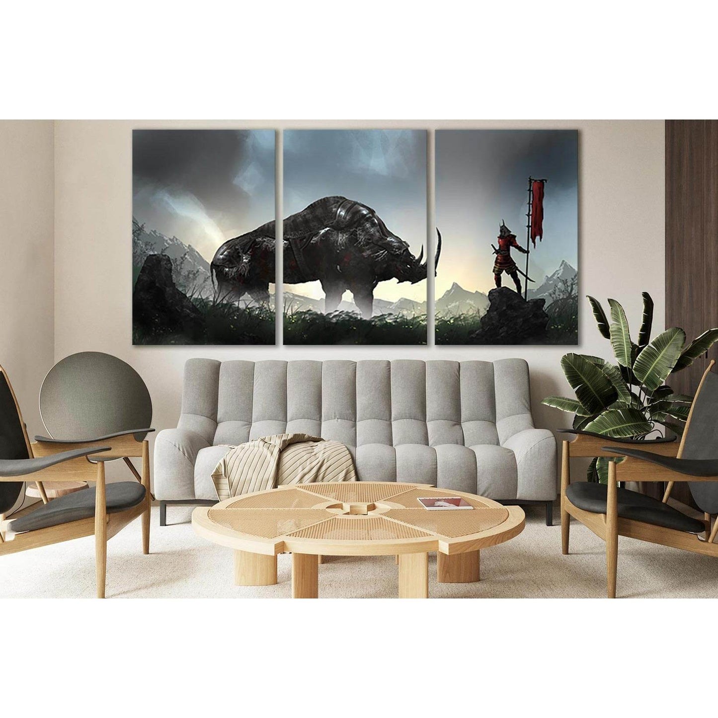 Fantasy Samurai And Rhino №SL1271 Ready to Hang Canvas Print - Zellart Canvas Prints 0new, ALL_Products, Fantasy And Sci Fi Wall Art