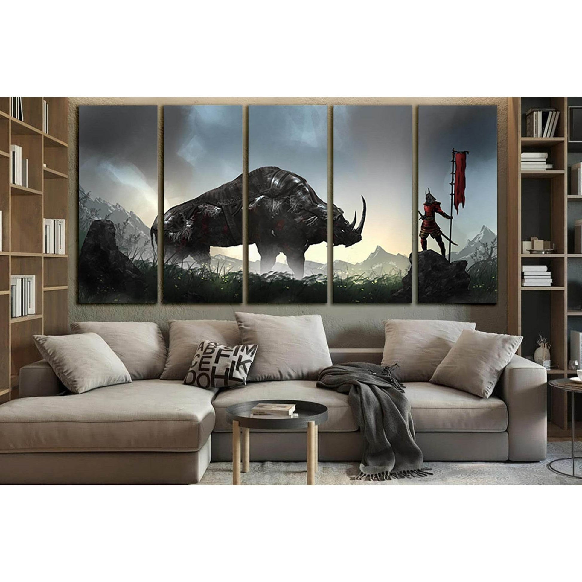 Fantasy Samurai And Rhino №SL1271 Ready to Hang Canvas Print - Zellart Canvas Prints 0new, ALL_Products, Fantasy And Sci Fi Wall Art