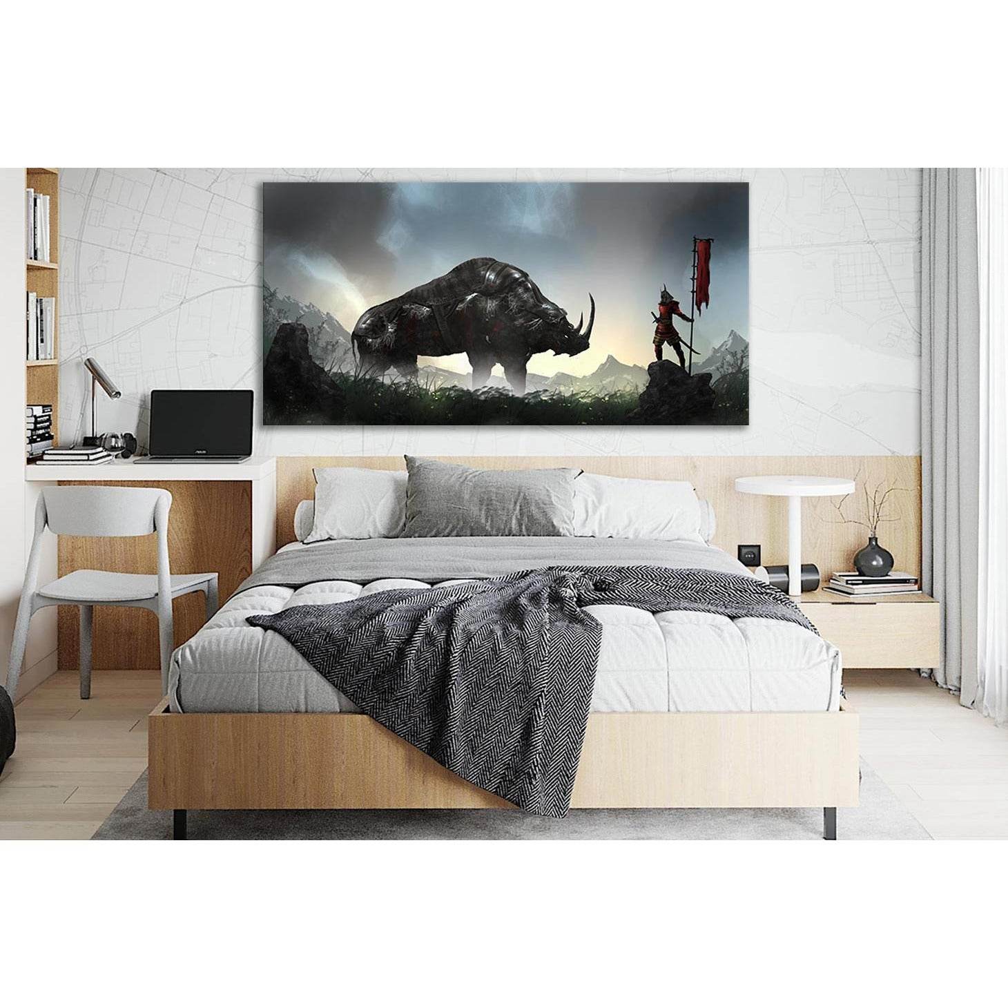 Fantasy Samurai And Rhino №SL1271 Ready to Hang Canvas Print - Zellart Canvas Prints 0new, ALL_Products, Fantasy And Sci Fi Wall Art
