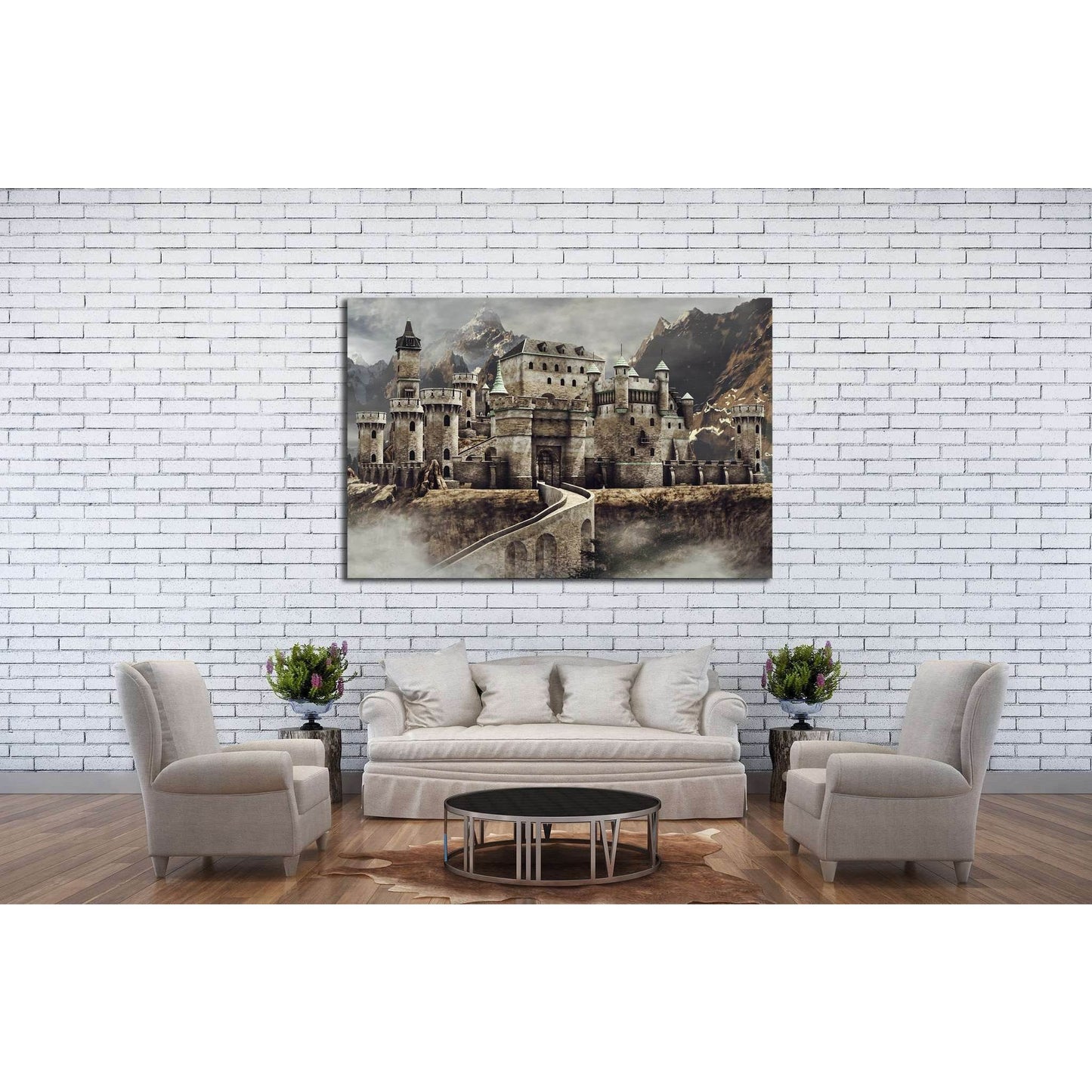 Fantasy stone caste with a bridge in the mountains №1800 Ready to Hang Canvas Print - Zellart Canvas Prints ALL_Products, s-1800