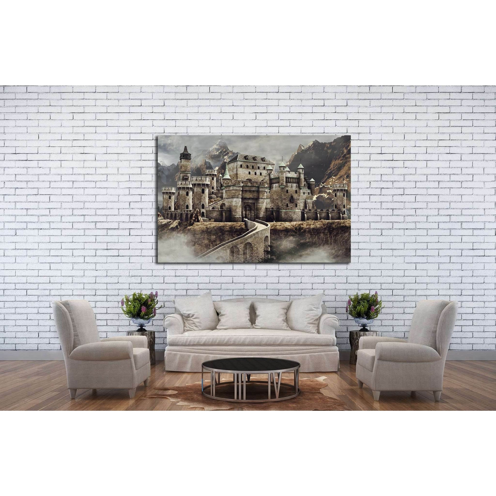 Fantasy stone caste with a bridge in the mountains №1800 Ready to Hang Canvas Print - Zellart Canvas Prints ALL_Products, s-1800