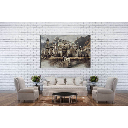 Fantasy stone caste with a bridge in the mountains №1800 Ready to Hang Canvas Print - Zellart Canvas Prints ALL_Products, s-1800