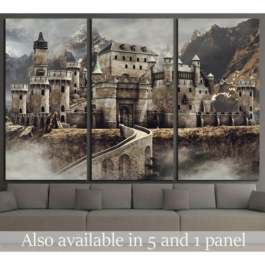Fantasy stone caste with a bridge in the mountains №1800 Ready to Hang Canvas Print - Zellart Canvas Prints ALL_Products, s-1800