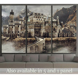 Fantasy stone caste with a bridge in the mountains №1800 Ready to Hang Canvas Print