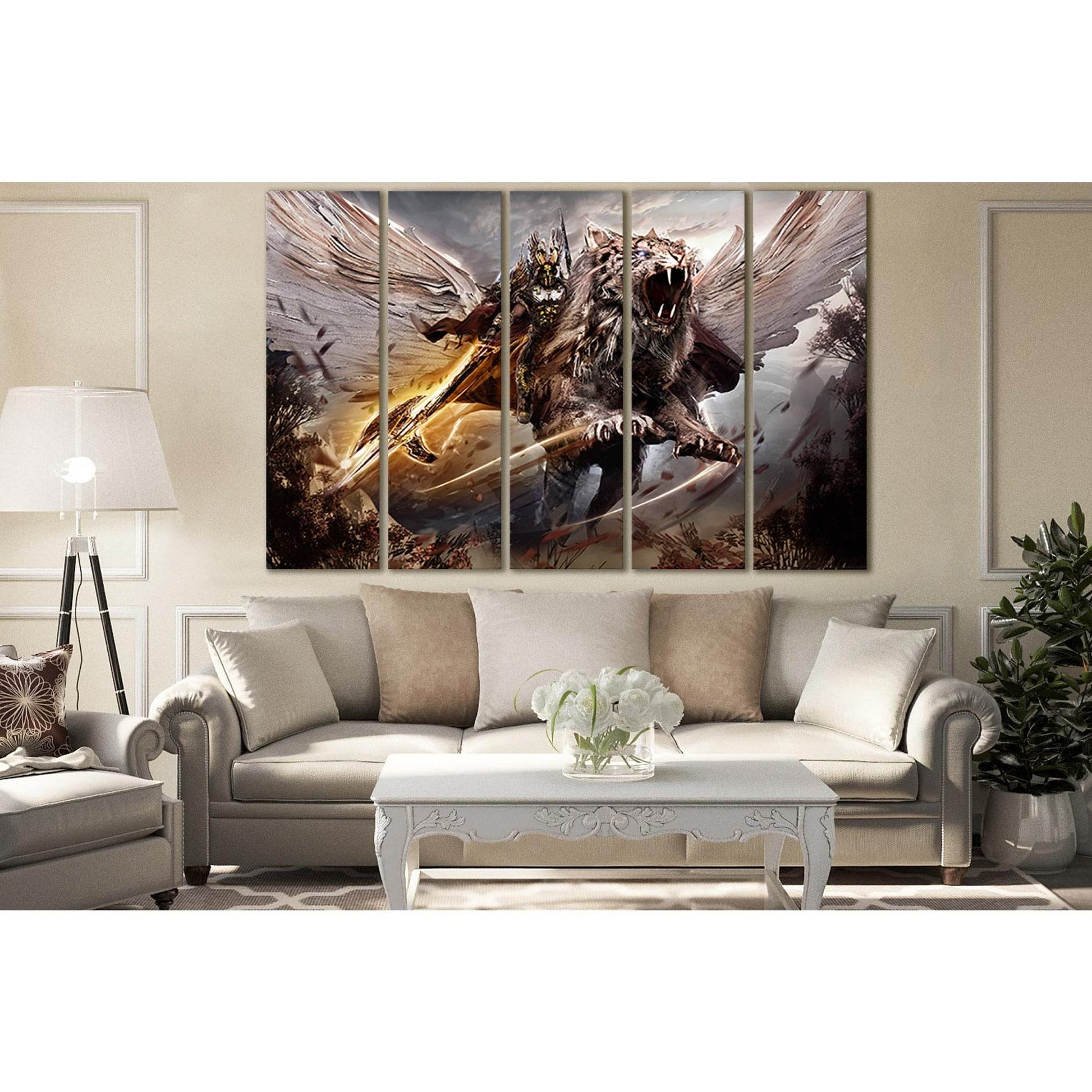 Fantasy Warrior On Magic Tiger №SL1272 Ready to Hang Canvas Print - Zellart Canvas Prints 0new, ALL_Products, Fantasy And Sci Fi Wall Art, Tiger