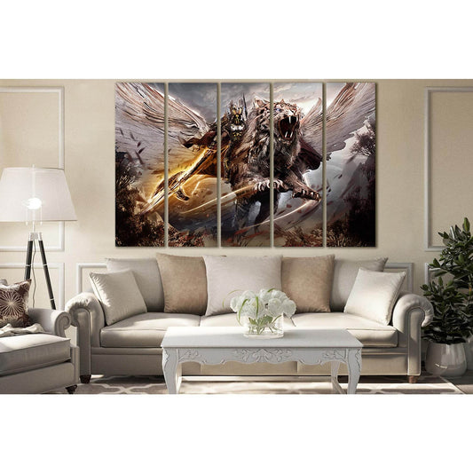 Fantasy Warrior On Magic Tiger №SL1272 Ready to Hang Canvas Print - Zellart Canvas Prints 0new, ALL_Products, Fantasy And Sci Fi Wall Art, Tiger