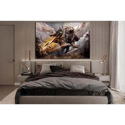 Fantasy Warrior On Magic Tiger №SL1272 Ready to Hang Canvas Print - Zellart Canvas Prints 0new, ALL_Products, Fantasy And Sci Fi Wall Art, Tiger
