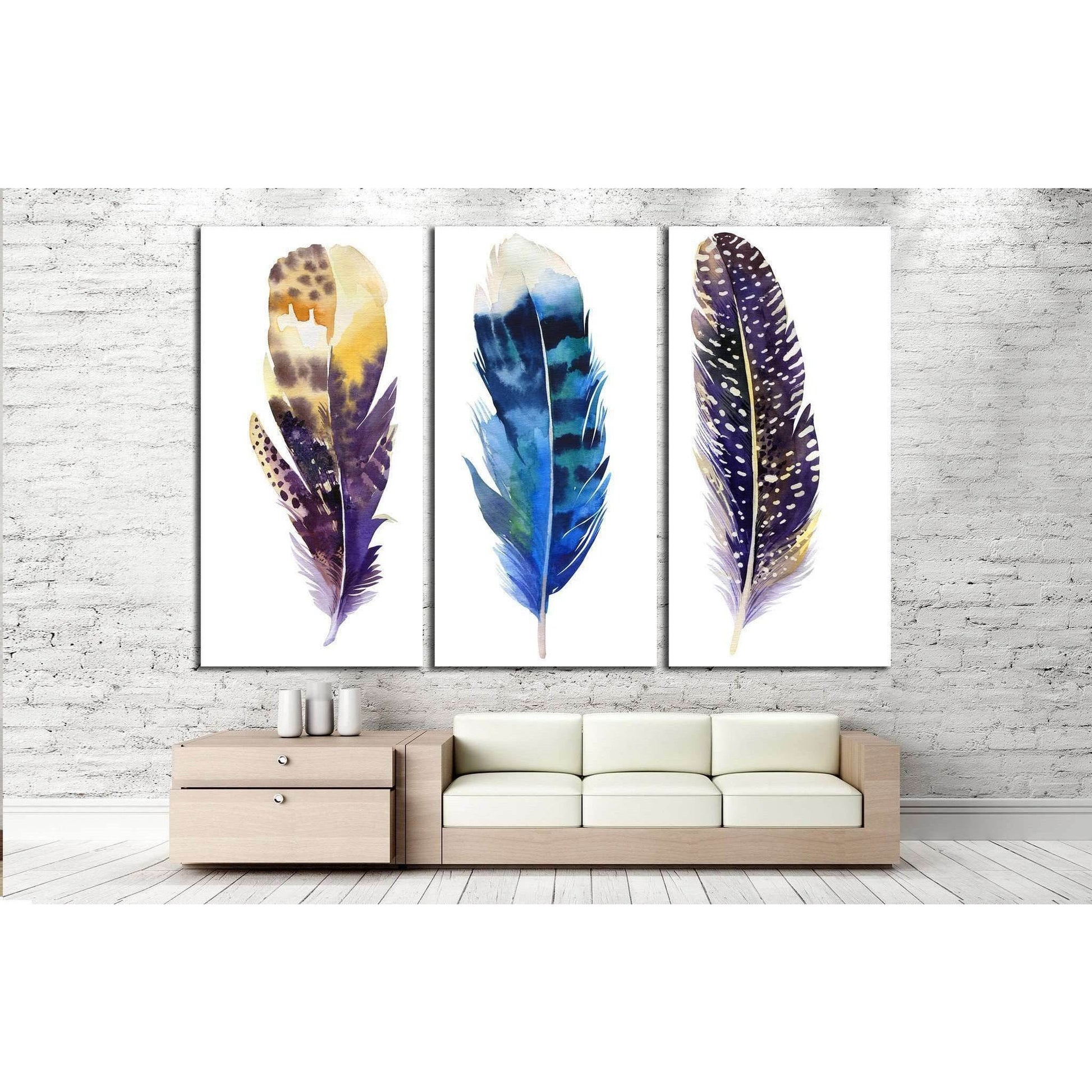 Boho feather set №733 Gallery Wrapped Canvas ArtCanvas art arrives ready to hang, with hanging accessories included and no additional framing required. Every canvas print is hand-crafted, made on-demand at our workshop and expertly stretched around 100% N
