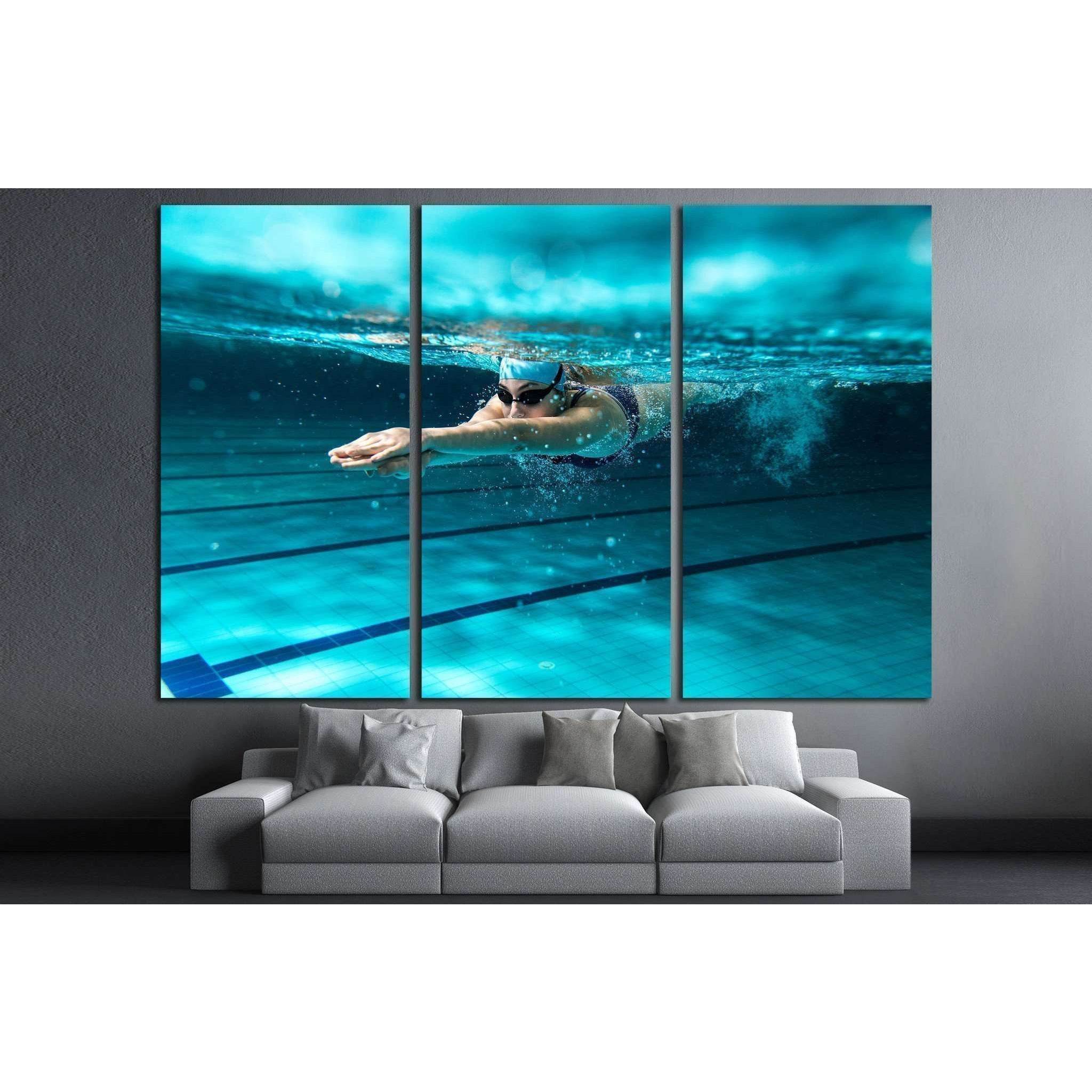Female swimmer at the swimming pool №1378 Ready to Hang Canvas Print