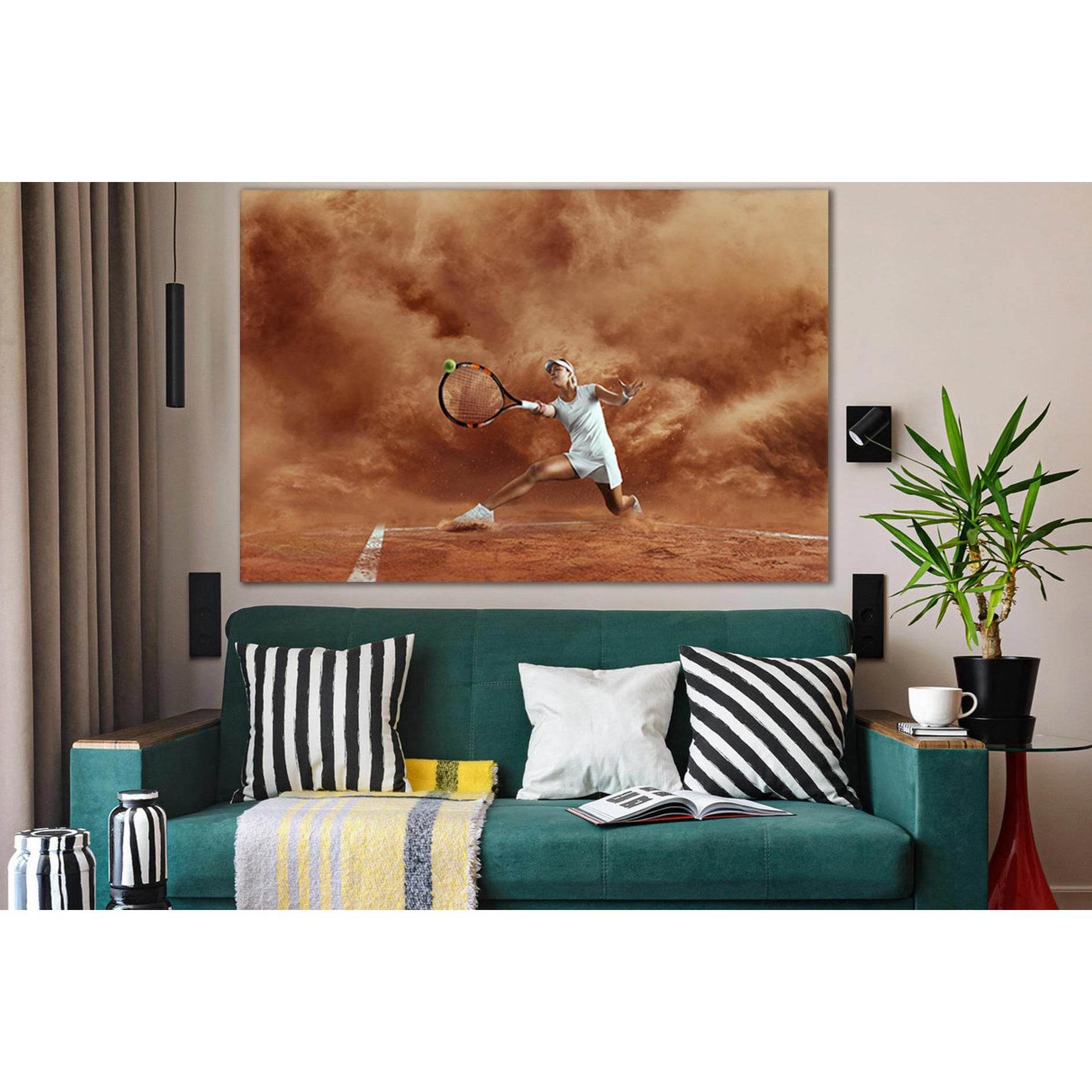 Female Tennis Player In Action №SL957 Ready to Hang Canvas Print - Zellart Canvas Prints 0new, ALL_Products, Sports & Motivation