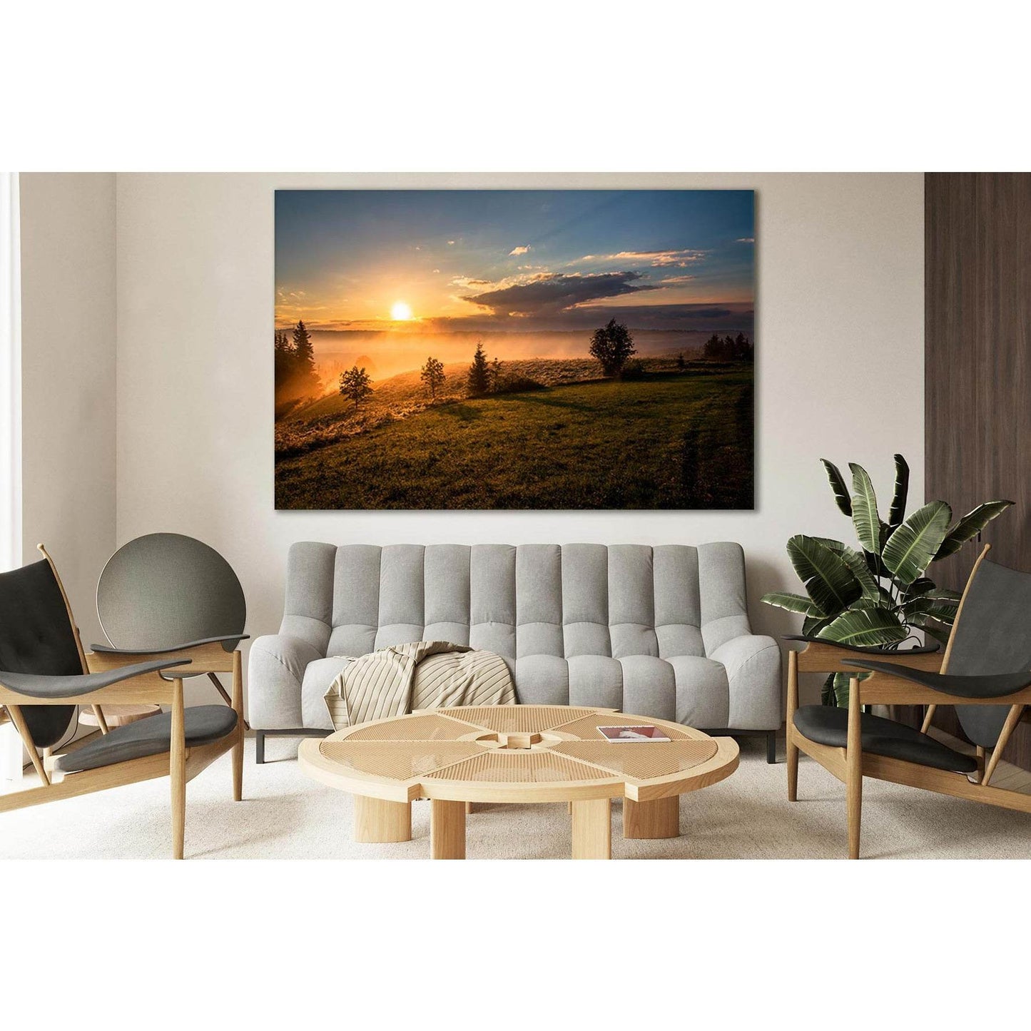 Field And Trees At Sunset №SL262 Ready to Hang Canvas Print - Zellart Canvas Prints 0new, ALL_Products, SUNRISE & SUNSET WALL ART