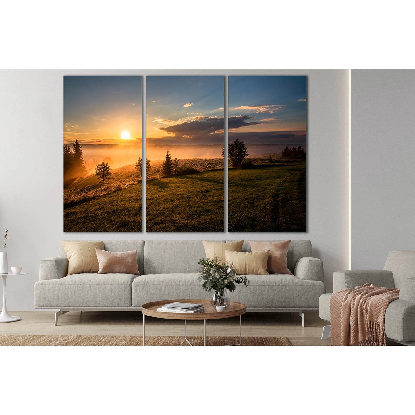 Field And Trees At Sunset №SL262 Ready to Hang Canvas Print - Zellart Canvas Prints 0new, ALL_Products, SUNRISE & SUNSET WALL ART