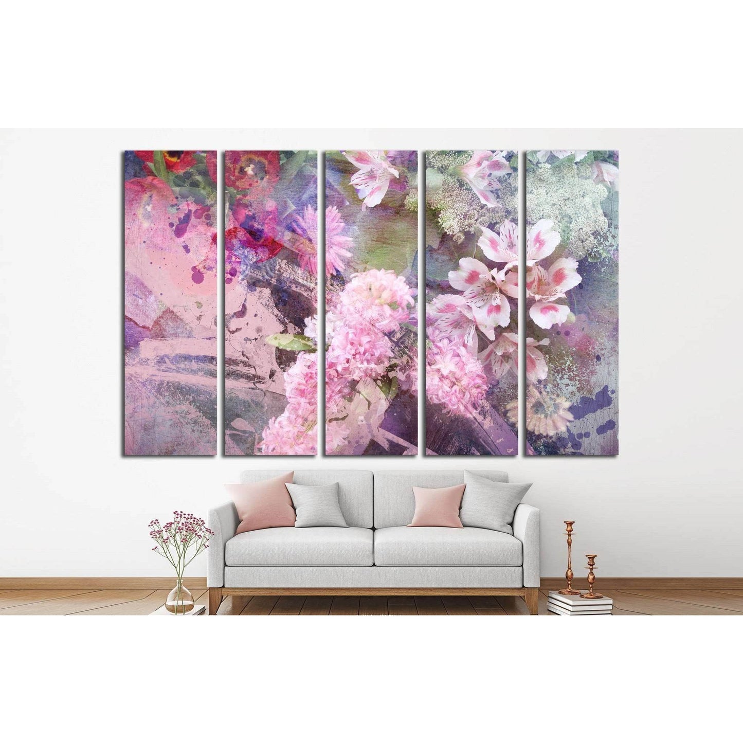 field flowers on paper texture, floral grunge №1347 Ready to Hang Canvas Print - Zellart Canvas Prints ALL_Products, s-1347