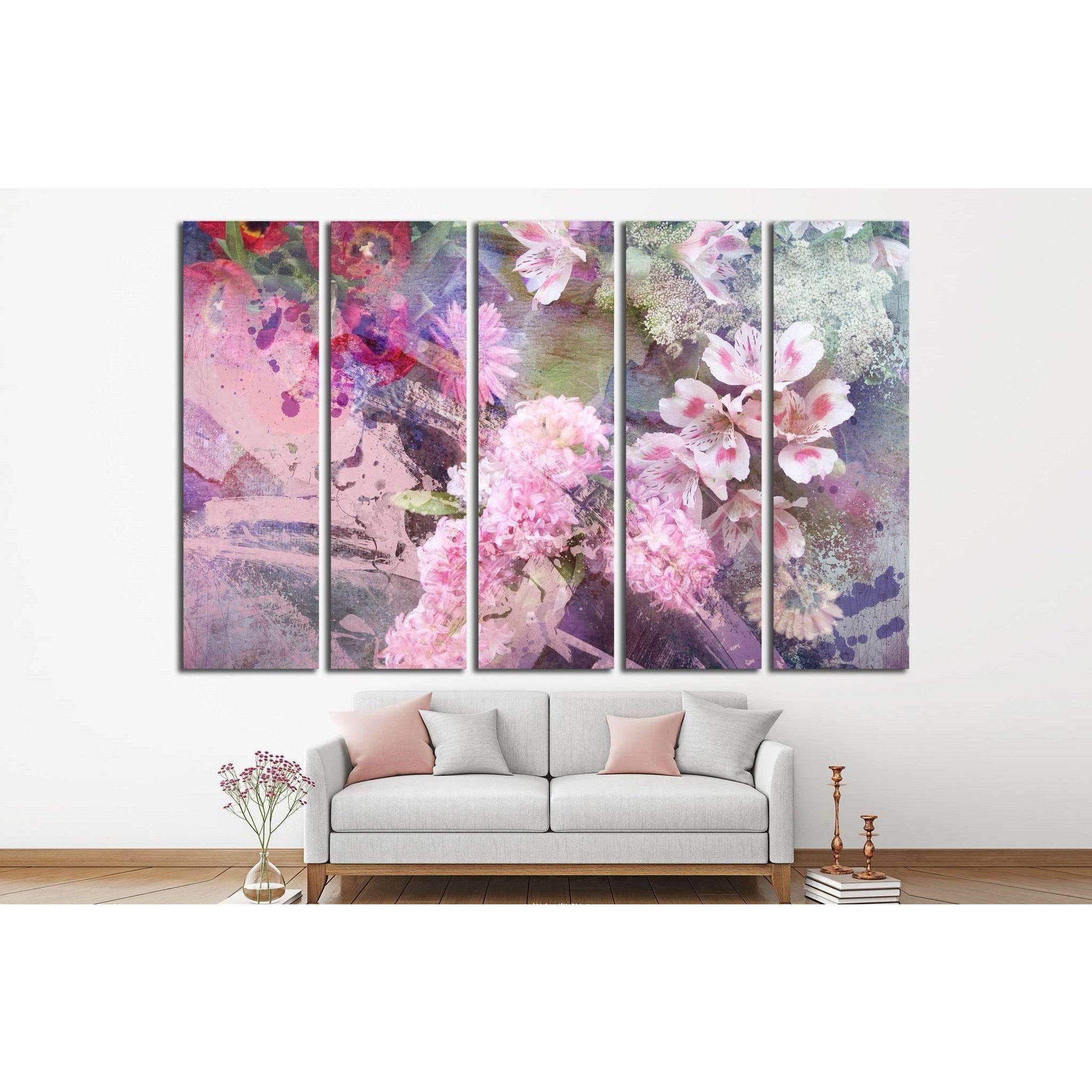 field flowers on paper texture, floral grunge №1347 Ready to Hang Canvas Print - Zellart Canvas Prints ALL_Products, s-1347