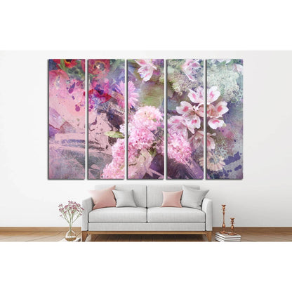 field flowers on paper texture, floral grunge №1347 Ready to Hang Canvas Print - Zellart Canvas Prints ALL_Products, s-1347