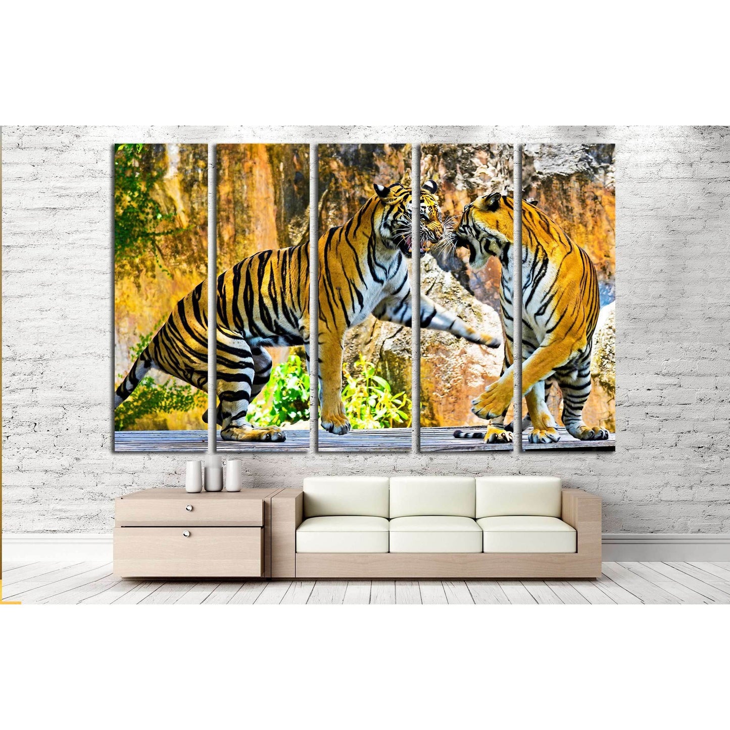fight tigers №2806 Ready to Hang Canvas PrintCanvas art arrives ready to hang, with hanging accessories included and no additional framing required. Every canvas print is hand-crafted, made on-demand at our workshop and expertly stretched around 100% Nort