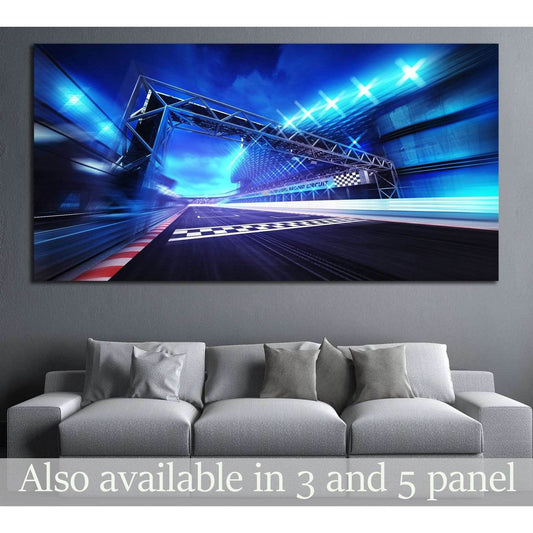 finish gate on racetrack stadium and spotlights in motion blur №3285 Ready to Hang Canvas Print - Zellart Canvas Prints ALL_Products, s-3285