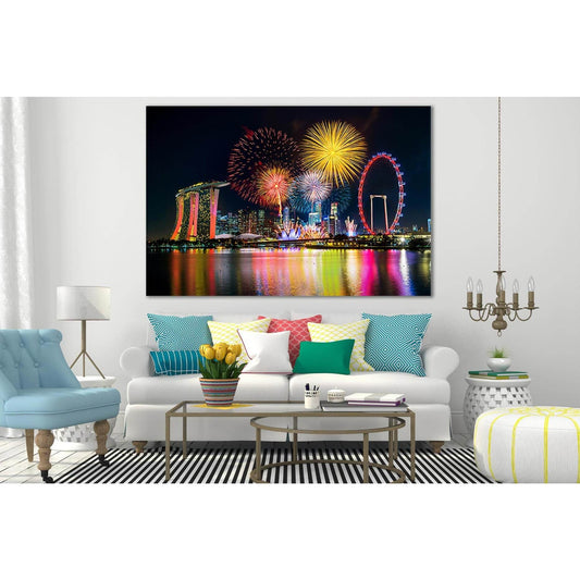 Fireworks In Singapore №SL370 Ready to Hang Canvas Print - Zellart Canvas Prints 0new, ALL_Products, Cityscapes & Skylines