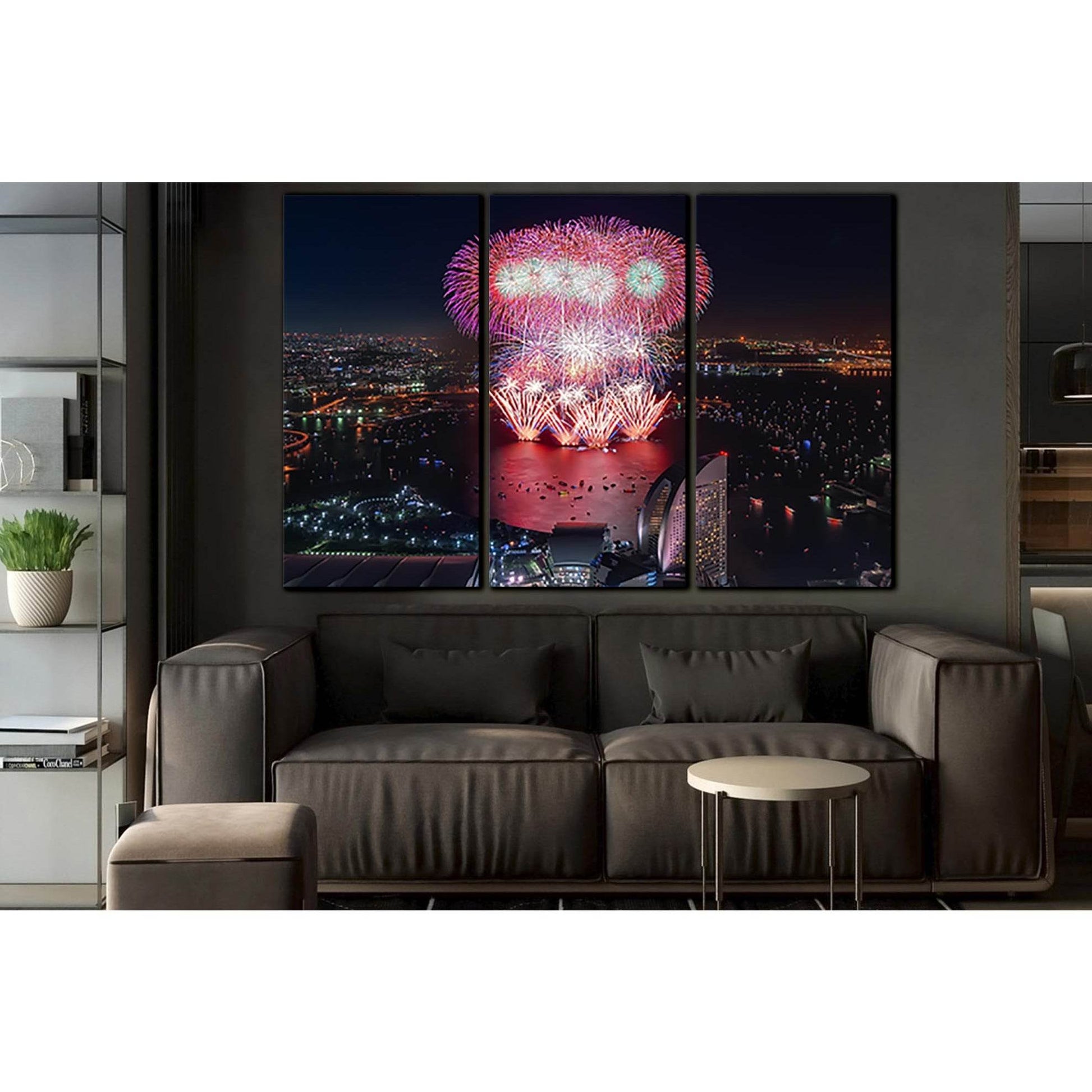 Fireworks In Yokohama Japan №SL1463 Ready to Hang Canvas Print - Zellart Canvas Prints 0new, ALL_Products, CITYSCAPES & SKYLINES