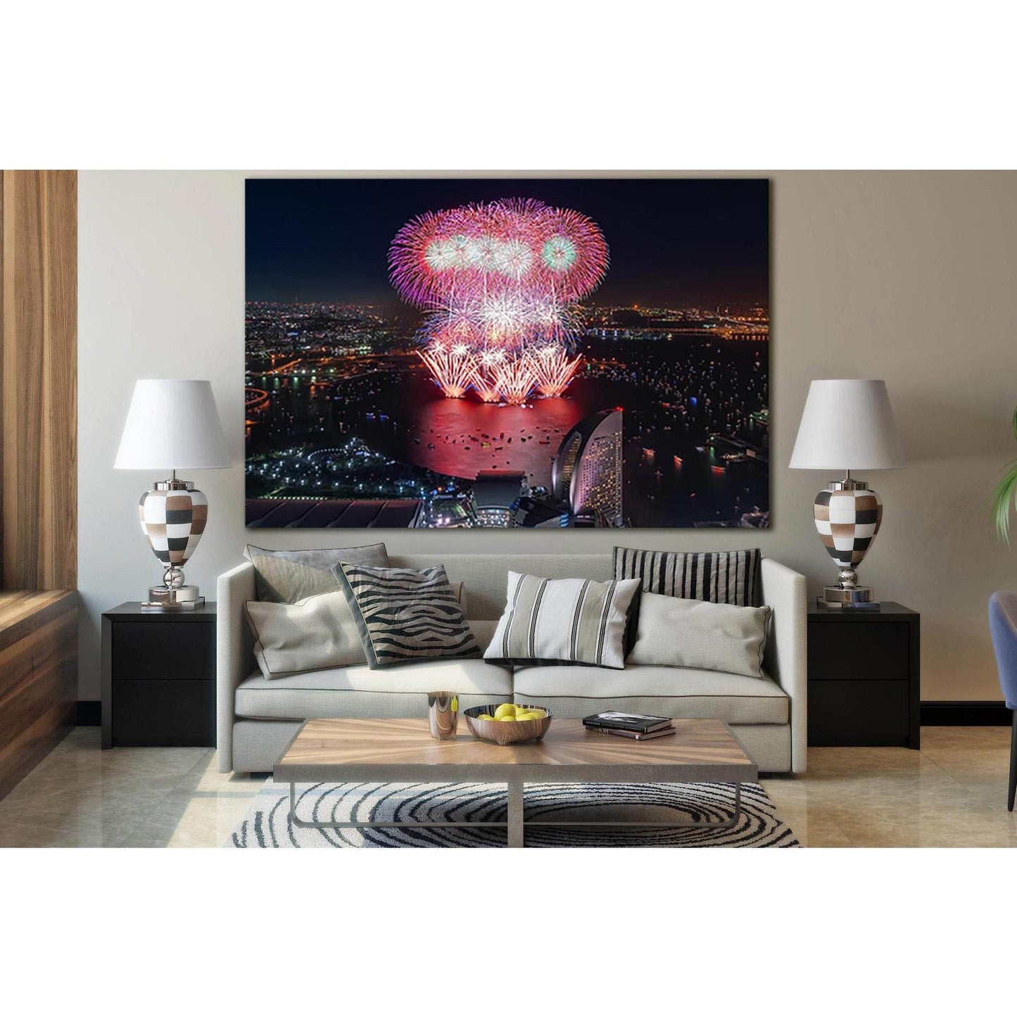 Fireworks In Yokohama Japan №SL1463 Ready to Hang Canvas Print - Zellart Canvas Prints 0new, ALL_Products, CITYSCAPES & SKYLINES