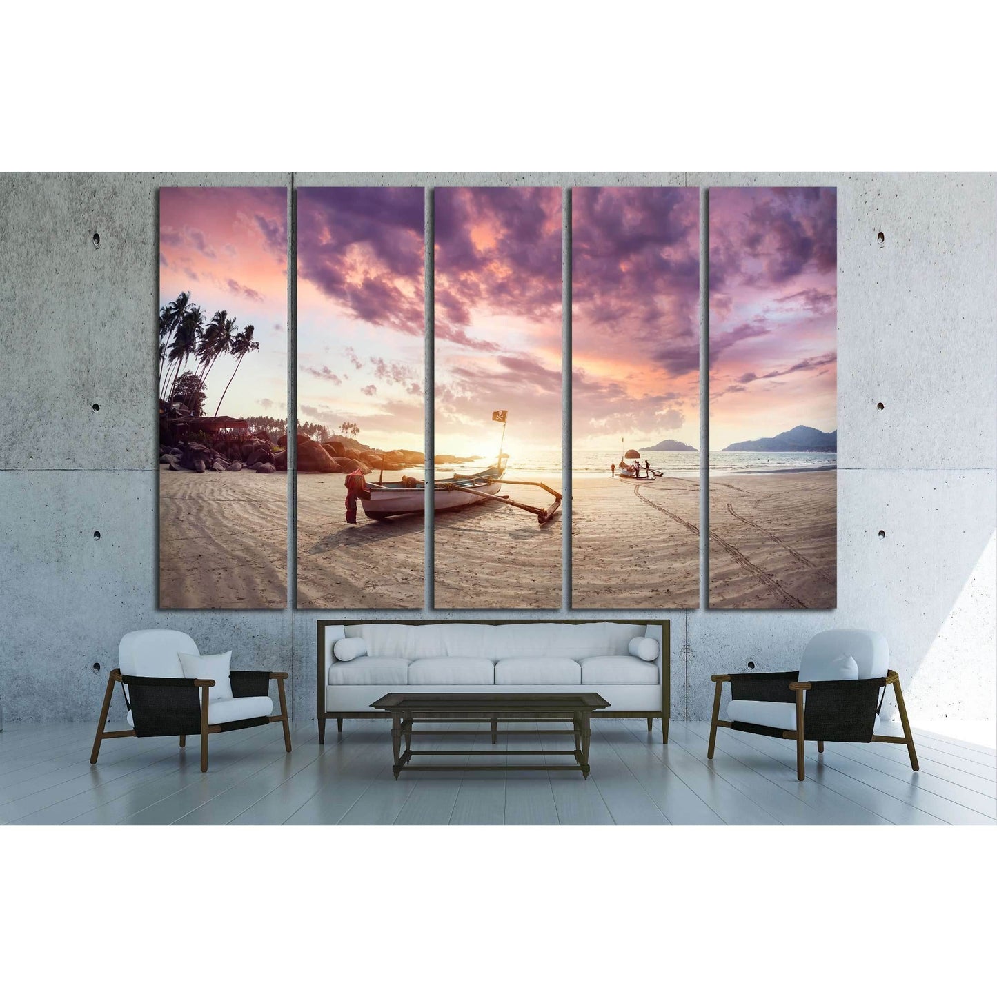 Fisherman boat on the tropical beach at sunset of Dreamy Palolem beach in Goa, India №3110 Ready to Hang Canvas Print - Zellart Canvas Prints ALL_Products, s-3110