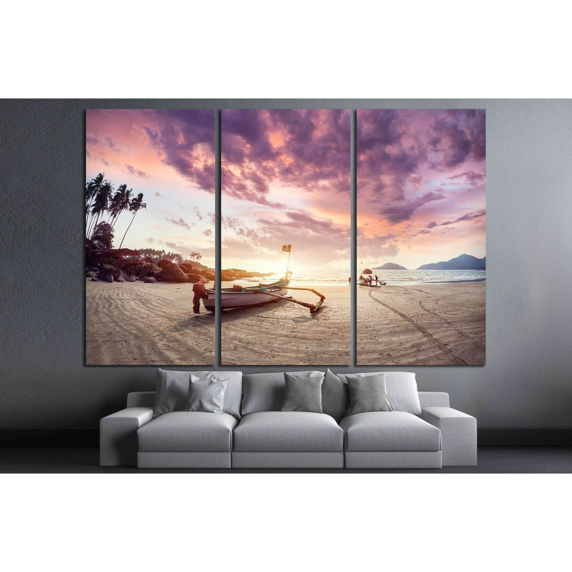 Fisherman boat on the tropical beach at sunset of Dreamy Palolem beach in Goa, India №3110 Ready to Hang Canvas Print - Zellart Canvas Prints ALL_Products, s-3110