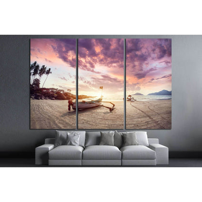 Fisherman boat on the tropical beach at sunset of Dreamy Palolem beach in Goa, India №3110 Ready to Hang Canvas Print - Zellart Canvas Prints ALL_Products, s-3110