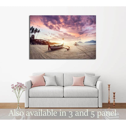 Fisherman boat on the tropical beach at sunset of Dreamy Palolem beach in Goa, India №3110 Ready to Hang Canvas Print - Zellart Canvas Prints ALL_Products, s-3110