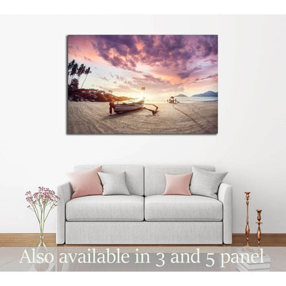 Fisherman boat on the tropical beach at sunset of Dreamy Palolem beach in Goa, India №3110 Ready to Hang Canvas PrintCanvas art arrives ready to hang, with hanging accessories included and no additional framing required. Every canvas print is hand-crafted